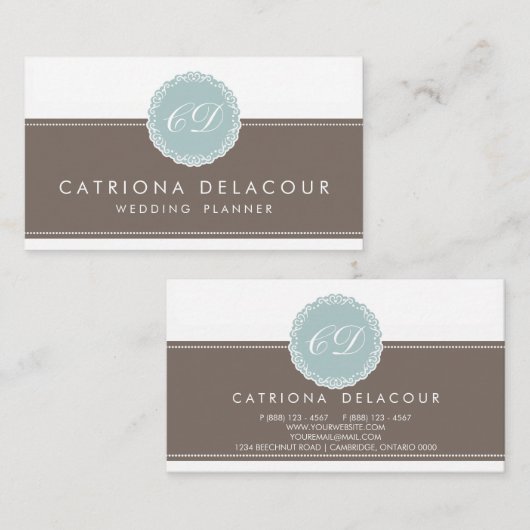 Elegante Blue & Brown Green Monogram Business Card Visitenkarte (Vorne/Hinten)