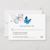 Elegante Blue Butterfly Rustic Watercolor Wedding RSVP Karte (Vorderseite)