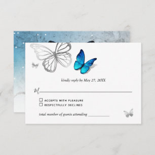 Elegante Blue Butterfly Rustic Watercolor Wedding RSVP Karte