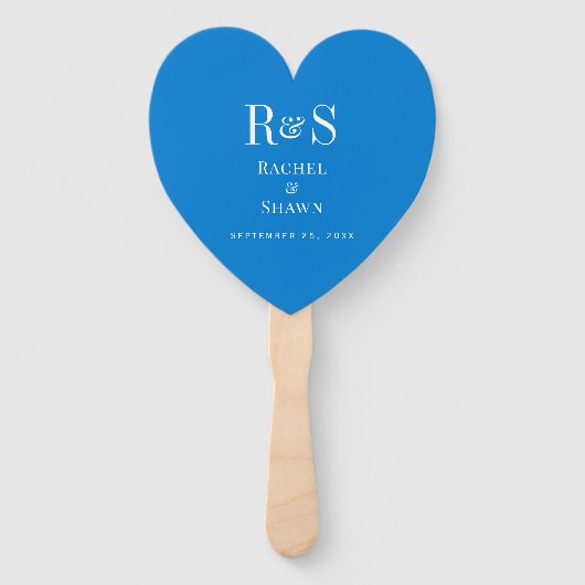 Elegante Blue Chic Moderne Monogram Wedding Fächer (Vorderseite)