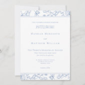 Elegante Blue Chinoiserie Bird Wappen Border Weddi Einladung (Vorderseite)