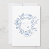 Elegante Blue Chinoiserie Bird Wappen Border Weddi Einladung (Rückseite)