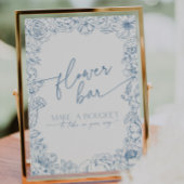 Elegante Blue Chinoiserie Blume Bar Sockelschild