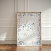 Elegante Blue Chinoiserie Blume Bar Sockelschild