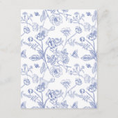 Elegante Blue Chinoiserie Blumenstrauß Details zur Begleitkarte (Rückseite)