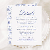 Elegante Blue Chinoiserie Blumenstrauß Details zur Begleitkarte