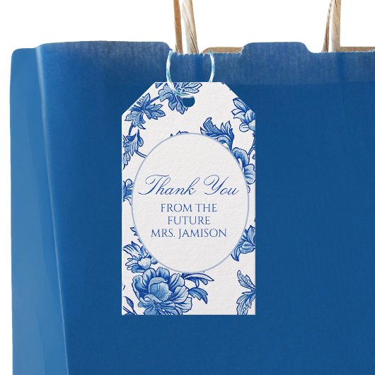 Elegante Blue Chinoiserie Brautparty Geschenk Tag Geschenkanhänger
