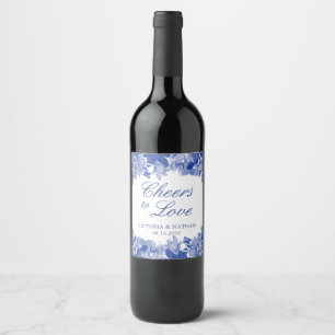 Elegante Blue Chinoiserie Chic Hochzeit Weinetikett