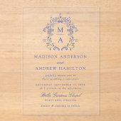 Elegante Blue Chinoiserie Viktorianische Hochzeit Acryleinladungen (Vorderseite)