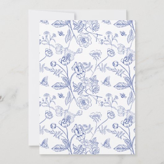 Elegante Blue Chinoiserie Viktorianische Hochzeit Save The Date (Rückseite)