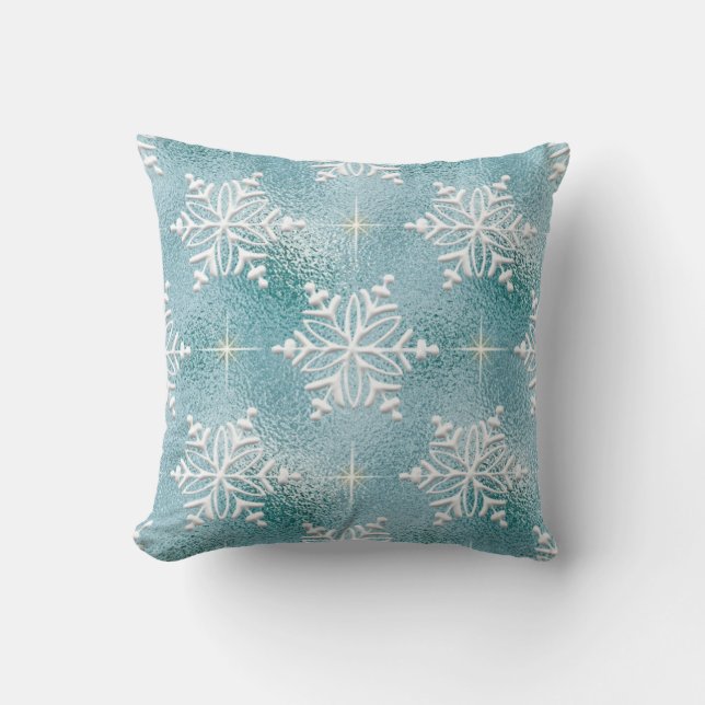 Elegante Blue Christmas Holiday Snowflake Kissen (Vorderseite)