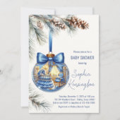 Elegante Blue Christmas Tree Ornament Baby Shower Einladung (Vorderseite)