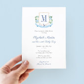 Elegante Blue Coastal Monogram Babydusche für Jung Einladung