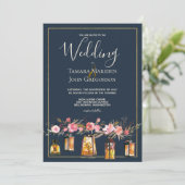 Elegante Blue Coral Floral Lights Hochzeit Einladung (Stehend Vorderseite)