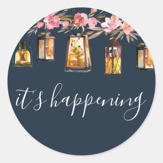 Elegante Blue Coral Rose Gold Floral Wedding Runder Aufkleber (Vorderseite)