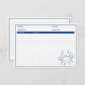 Elegante Blue Crab Rezeptkarte für Meeresfrüchte (Vorne/Hinten)