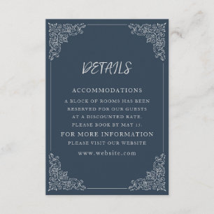Elegante Blue Cream Wedding Details Begleitkarte