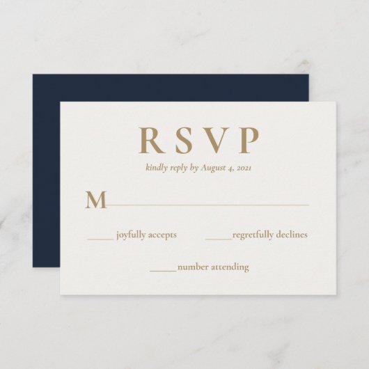 Elegante Blue Cream Wedding RSVP Card (Vorne/Hinten)