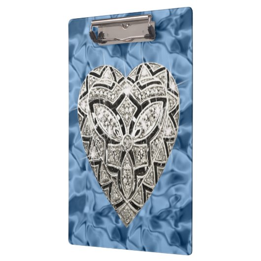 Elegante Blue Designer Heart Clipboard Klemmbrett (Links)