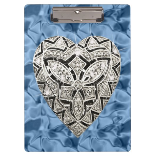 Elegante Blue Designer Heart Clipboard Klemmbrett (Vorderseite)