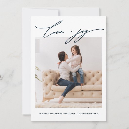 Elegante Blue Dots Liebe und Joy Calligraphy Holid Einladung (Vorderseite)