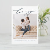 Elegante Blue Dots Liebe und Joy Calligraphy Holid Einladung (Stehend Vorderseite)