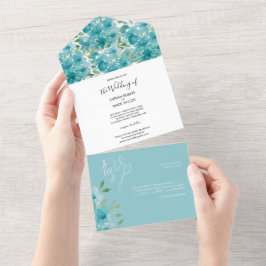 Elegante Blue Field Blume Wasserfarbe All In One Einladung