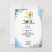Elegante Blue Floral 1. Communion Party Menu Card Einladung (Vorderseite)
