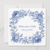 Elegante Blue Floral Abschluss Foto Ankündigung (Vorderseite)