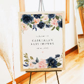 Elegante Blue Floral Baby Dusche Willkommen Poster