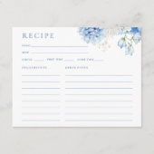 Elegante Blue Floral Brautparty Rezept Karte (Vorderseite)