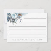 Elegante Blue Floral Brautparty Rezept Karte (Rückseite)