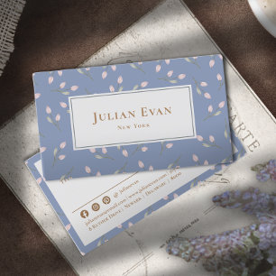 Elegante Blue Floral Business Card Visitenkarte
