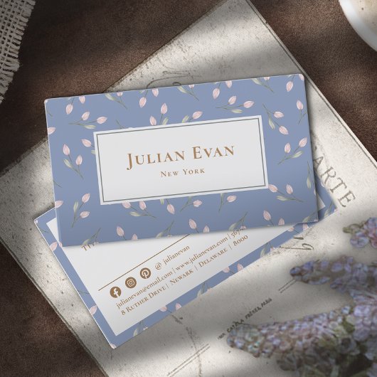 Elegante Blue Floral Business Card Visitenkarte