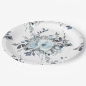 Elegante Blue Floral Chinoiserie Hochzeit Pappteller (Schrägansicht)