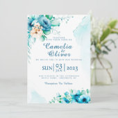 Elegante Blue Floral Einladungskarte Einladung (Stehend Vorderseite)