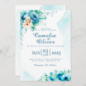 Elegante Blue Floral Einladungskarte Einladung (Vorne/Hinten)