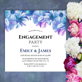 Elegante Blue Floral Engagement Party Einladung