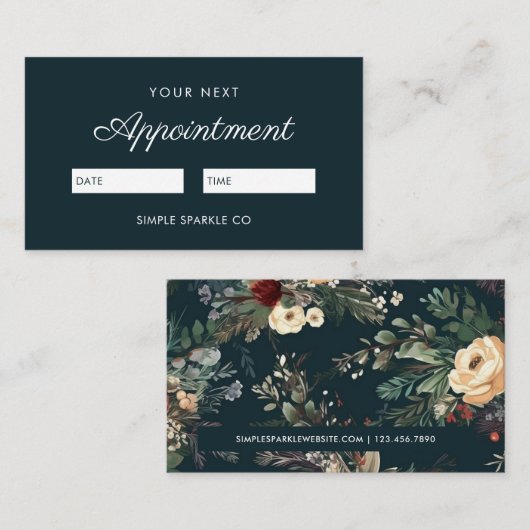 Elegante Blue Floral Erinnerung Card Terminkarte (Vorne/Hinten)