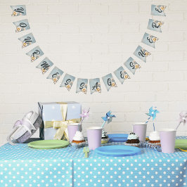 Elegante Blue Floral Geburtstagsparty Wimpelkette