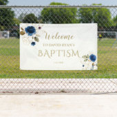 Elegante Blue Floral Gold Boy Taufe Begrüßungszeic Banner (Insitu)