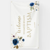 Elegante Blue Floral Gold Boy Taufe Begrüßungszeic Banner (Vertikal)