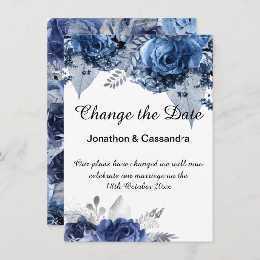 ELEGANTE BLUE FLORAL GRENZE ÄNDERN DAS DATUM (Vorne/Hinten)