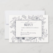 Elegante Blue Floral Line Hochzeit RSVP Karte (Vorderseite)