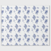 Elegante Blue Floral Lotus Blume Chinoiserie Wrap Geschenkpapier (Flach)