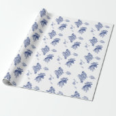 Elegante Blue Floral Lotus Blume Chinoiserie Wrap Geschenkpapier (Ungerollt)