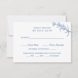 Elegante Blue Floral Meal Choice Hochzeit RSVP Karte