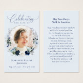 Elegante Blue Floral Memorial Beerdigung Gebetskar (Vorne & Hinten)