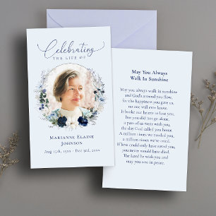 Elegante Blue Floral Memorial Beerdigung Gebetskar