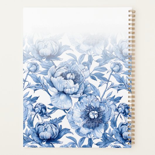 Elegante Blue Floral Muster Script-Trauzeugin Planer (Rückseite)